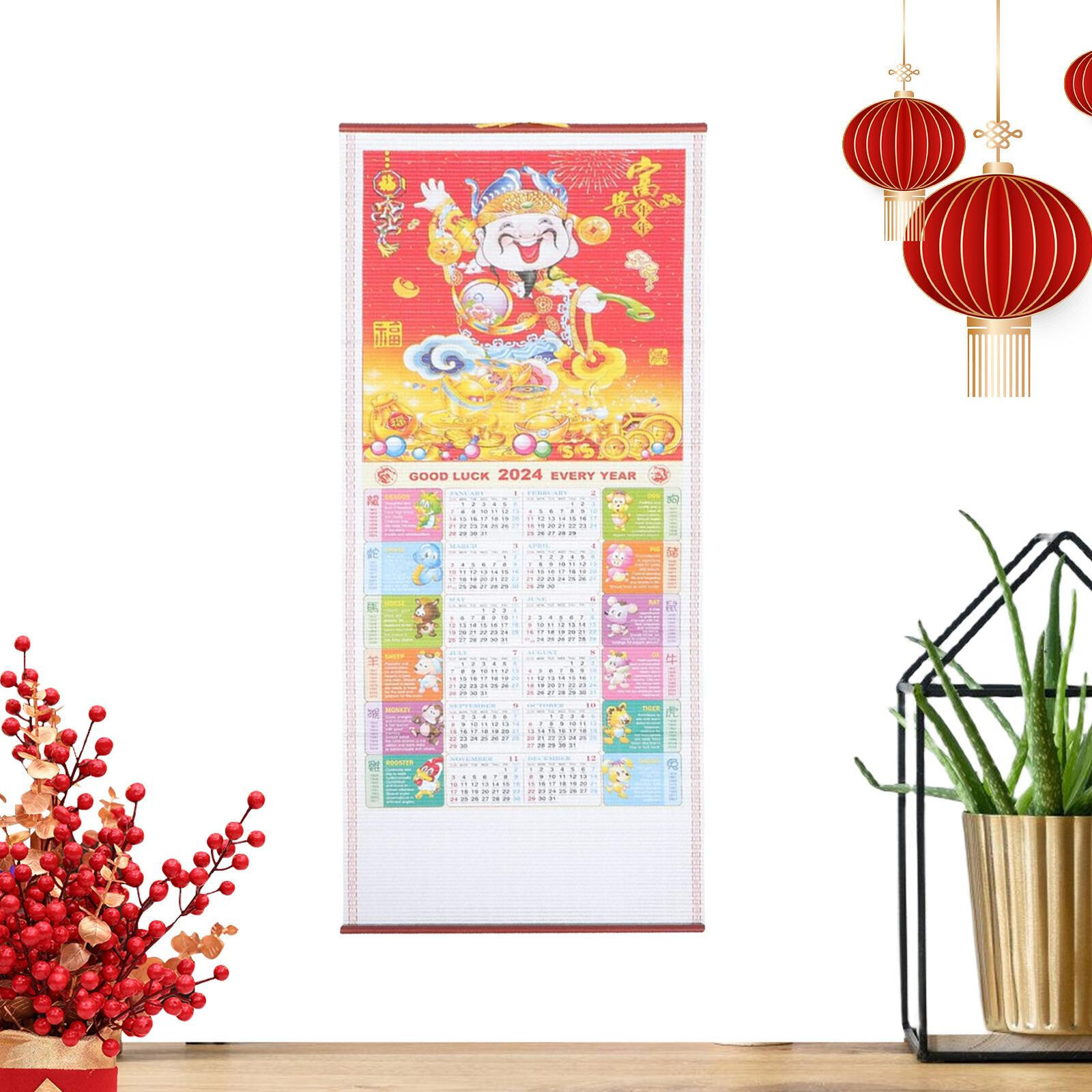 2024 Chinese Lunar New Year Calendar Zodiac Animals Monthly Calendar Home Decor