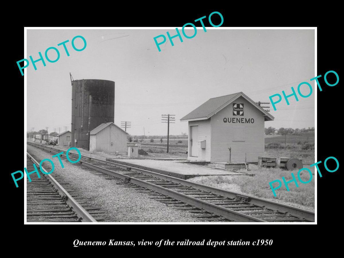 OLD LARGE HISTORIC PHOTO OF QUENEMO KANSAS THE RAILROAD DEPOT STATION c1950