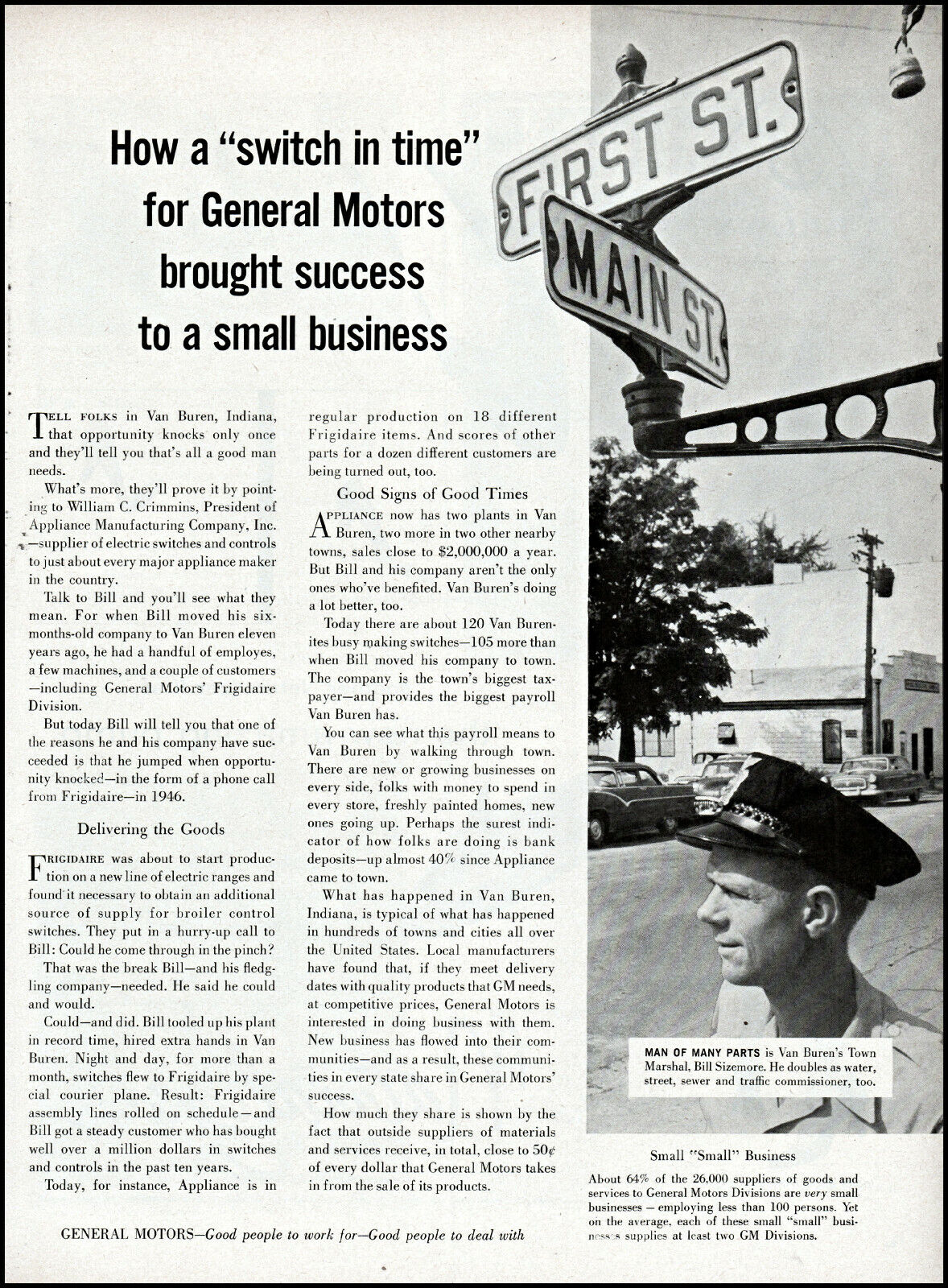 1957 Van Buren Indiana Bill Sizemore town marshal GM retro photo print ad adL52