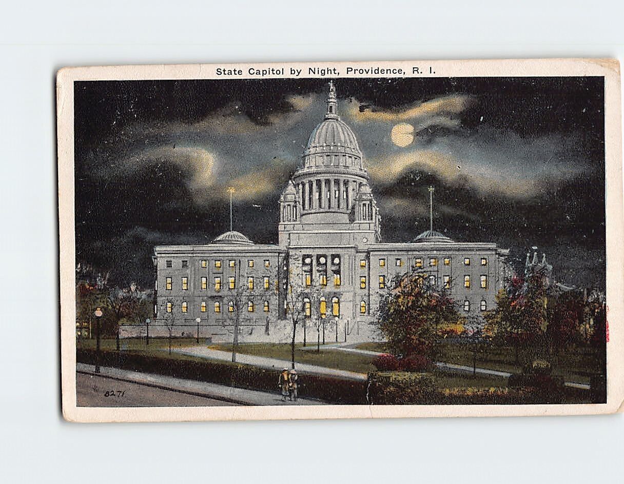 Postcard State Capitol by Night Providence Rhode Island USA