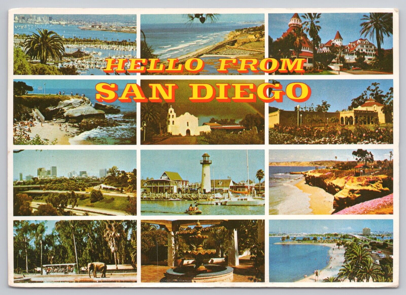 San Diego California, Greetings Famous Landmarks & Attractions, Vintage Postcard