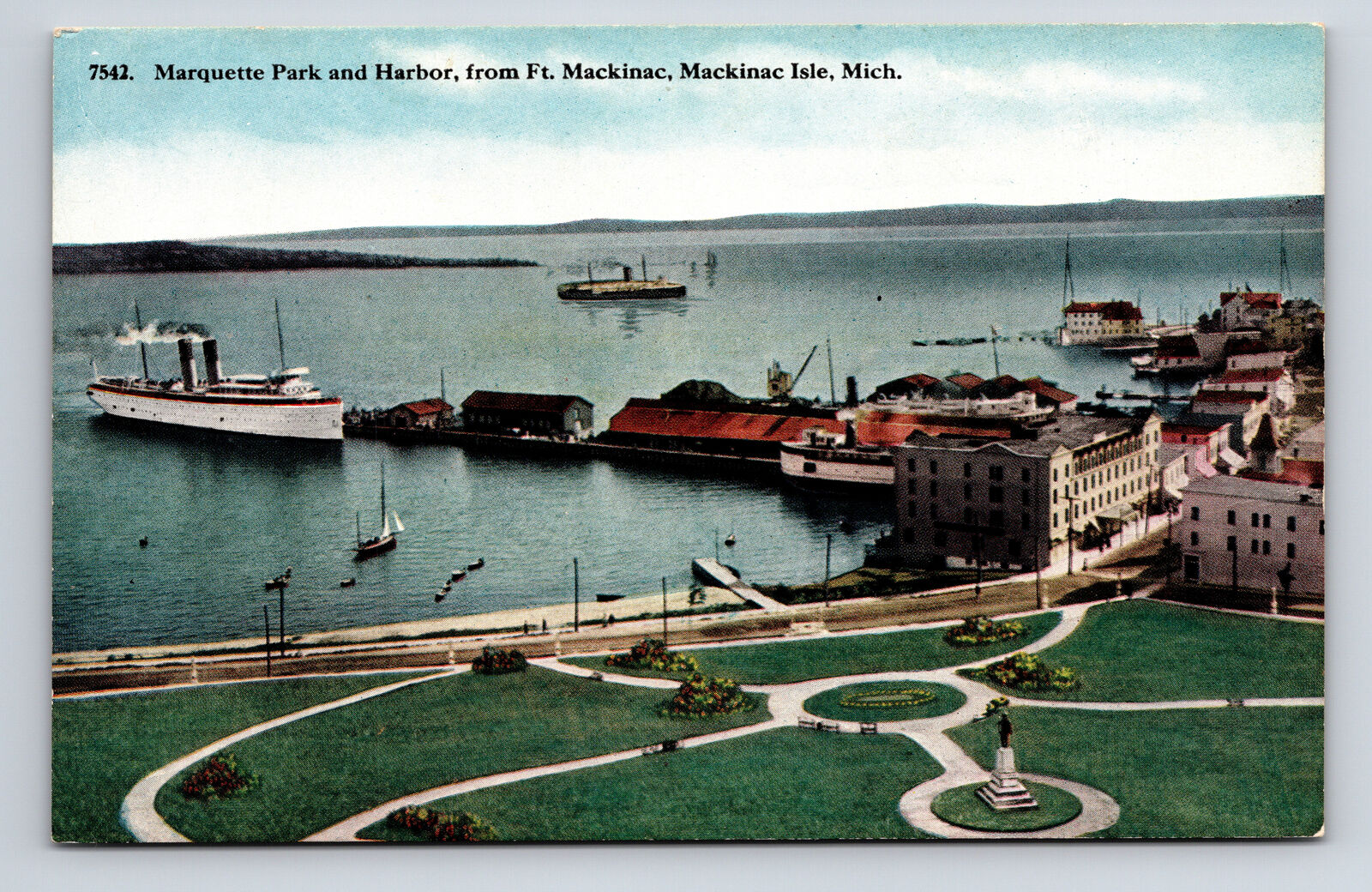 Marquette Park & Harbor from Fort Mackinac Mackinac Island Michigan MI Postcard