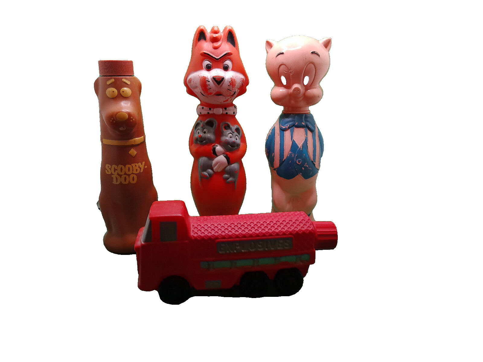 Porky Pig Mr Jinks Pixie Dixie Fire truck Scooby Doo lot 4 vintage soaky bottle