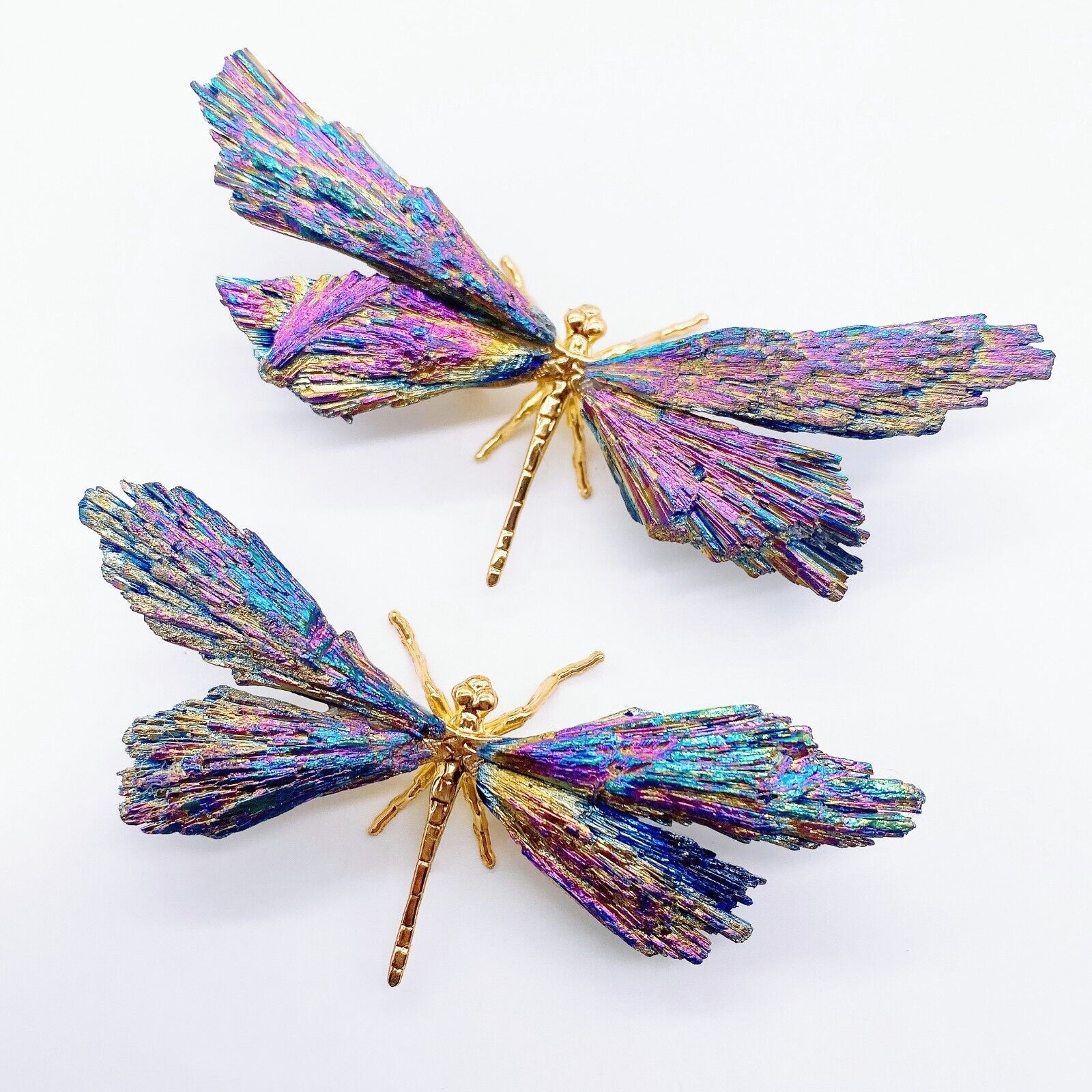 2PCS Natural Colorful Kyanite Dragonfly Crystal Quartz Stone Butterfly Figurine