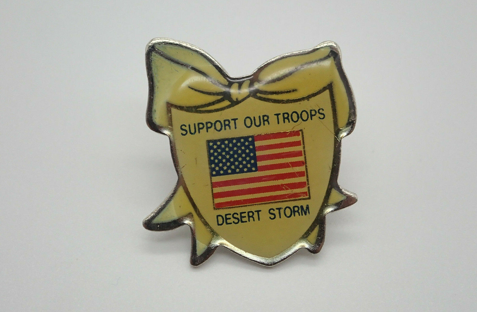 Support Our Troops Desert Storm Ribbon Flag Vintage Lapel Pin