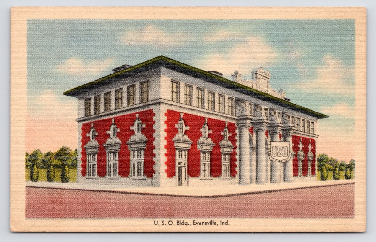 c1930s USO Club Building Downtown Main Street Vtg Evansville Indiana IN Postcard