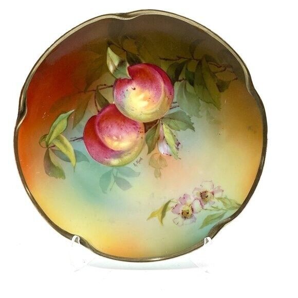 J & C Bavaria Louise Hand Painted Signed Peaches Plate Vintage Antique 1893-1923