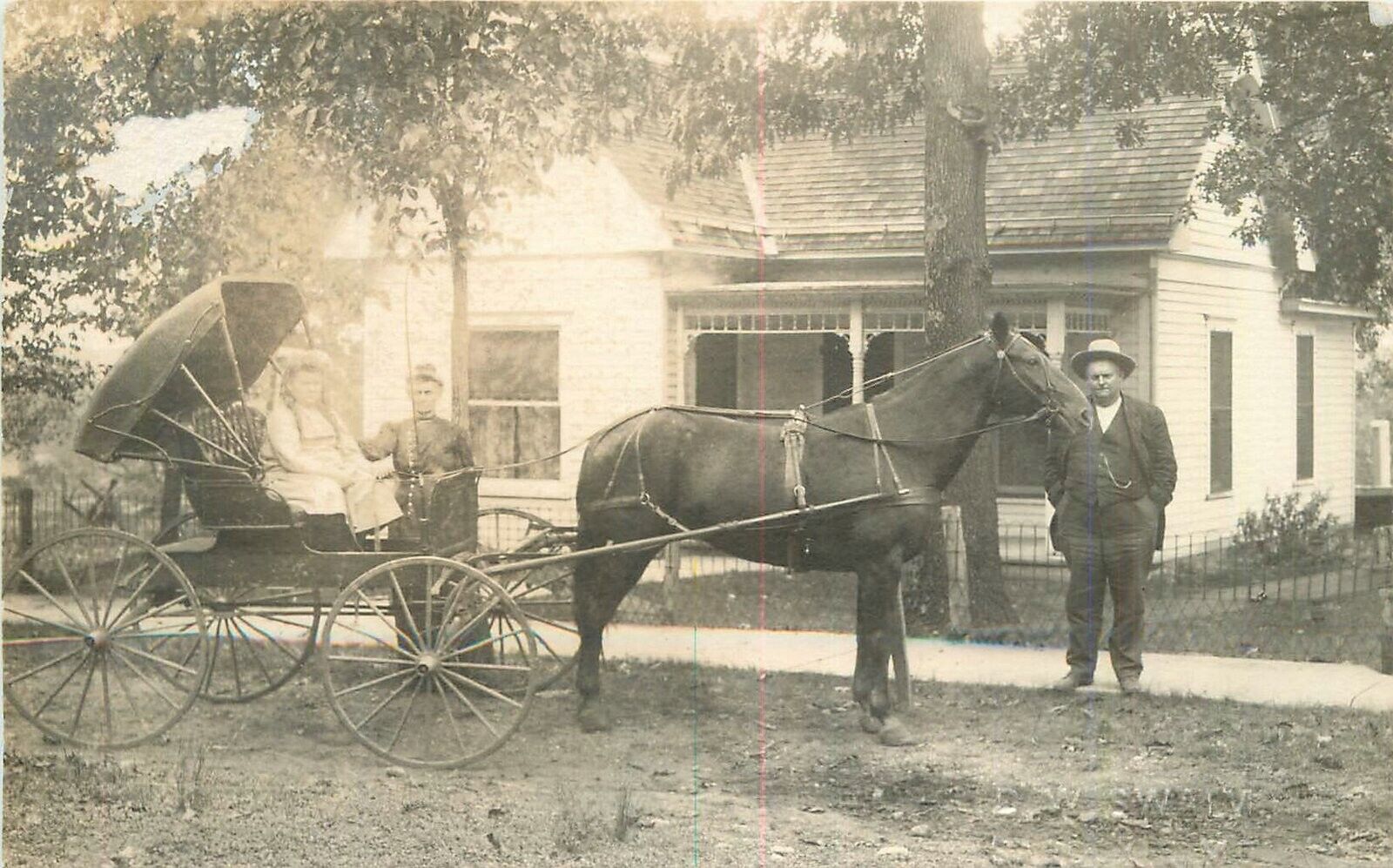Postcard RPPC C-1910 Missouri Sarcoxie Horse buggy home 23-12896