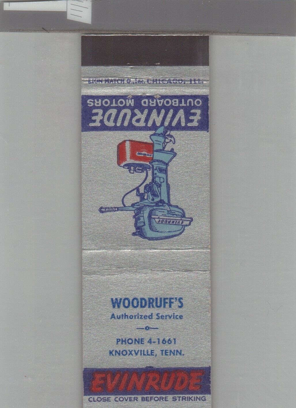 Matchbook Cover Evinrude Outboard Motor Dlr. Woodruff\'s Knoxville, TN