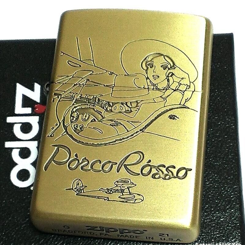 Zippo Oil Lighter Porco Rosso Gina Gold Brass Regular Case Studio Ghibli Japan