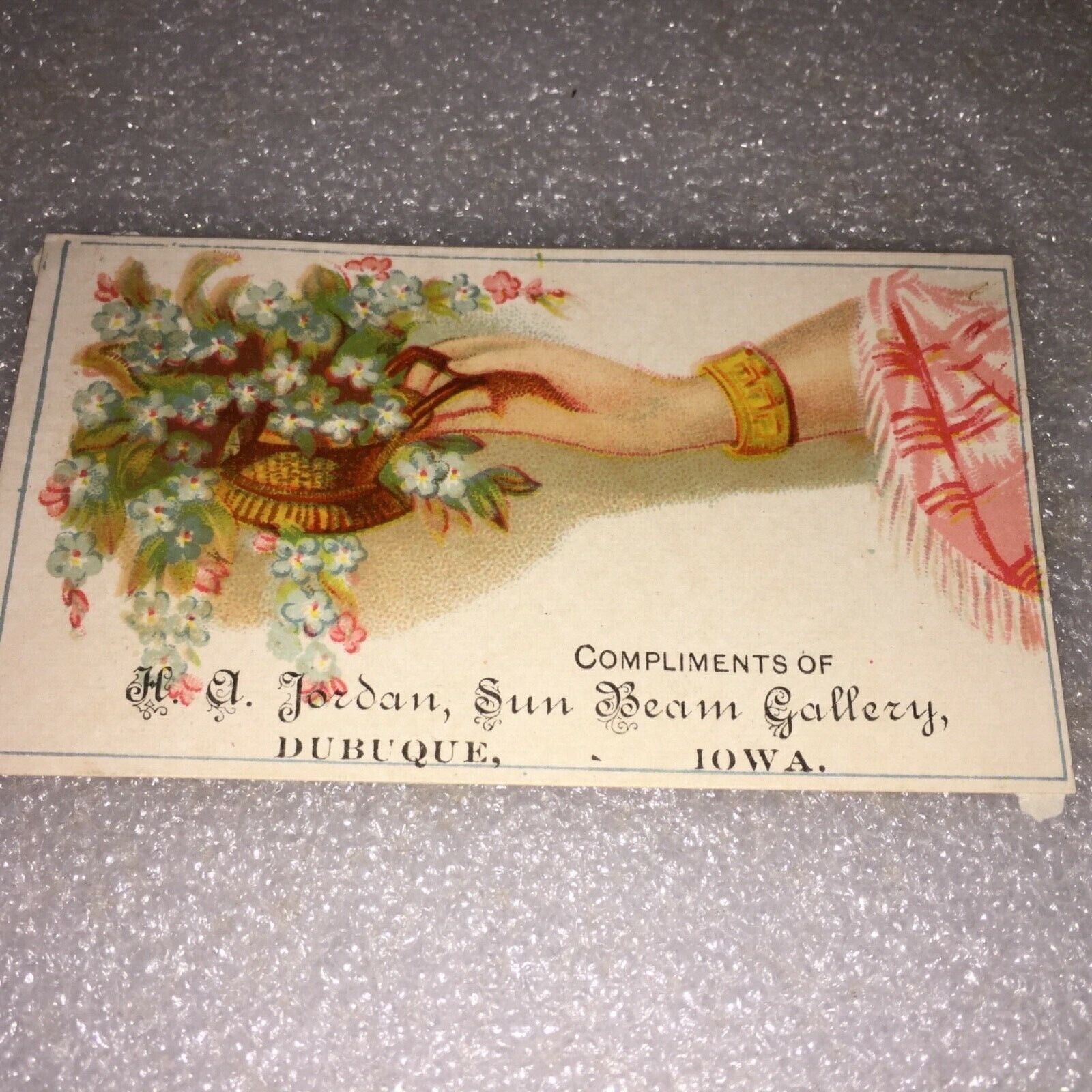 VINTAGE H.A. JORDAN SUN BEAM GALLERY CALLING CARD, DUBUQUE,IOWA