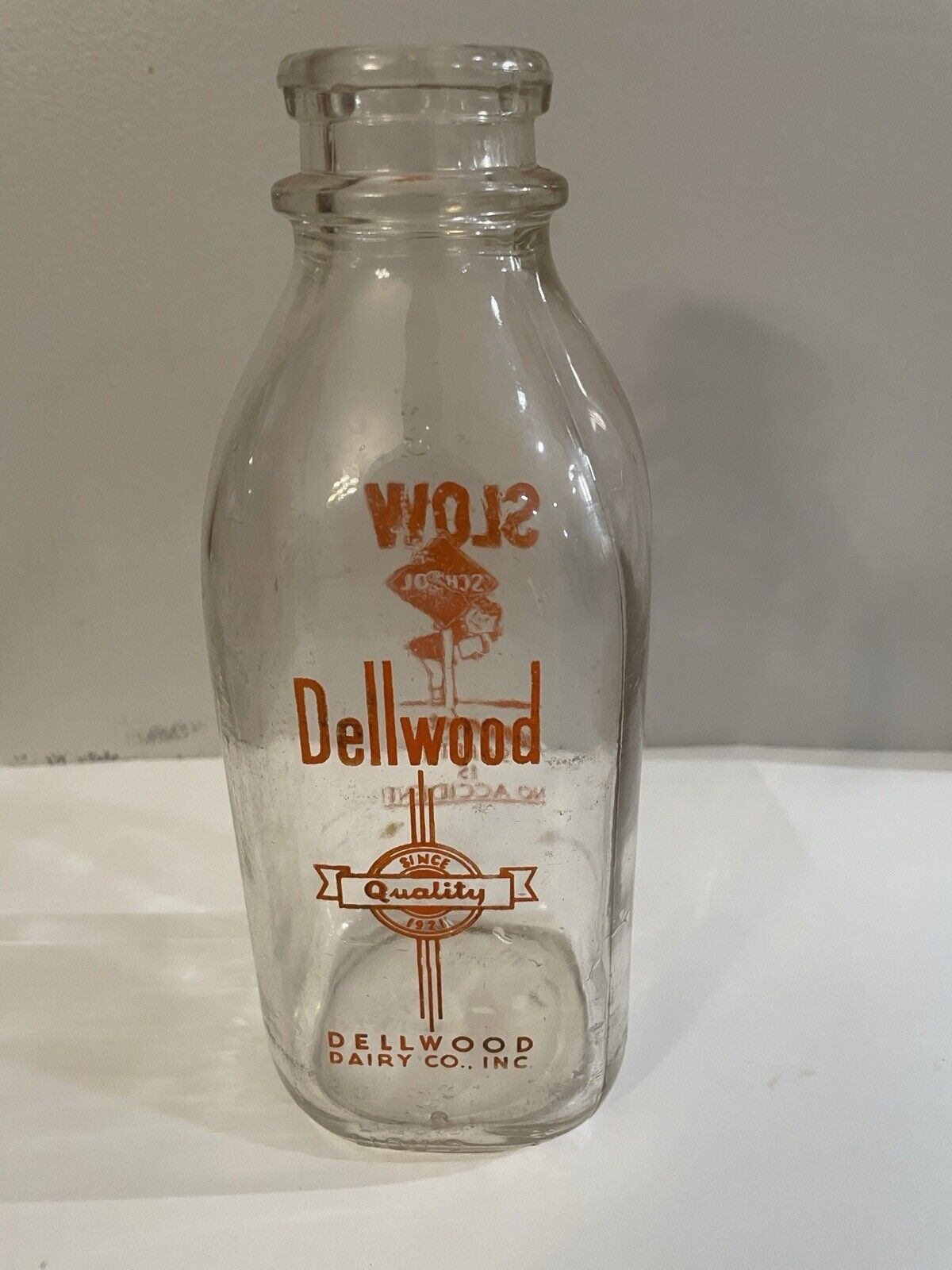 Vintage Quart Milk Bottle Dellwood Dairy Yonkers , NY. -Orange Graphics