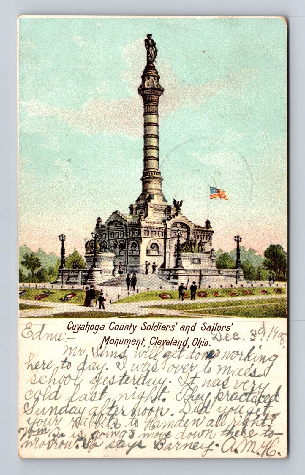 Cleveland OH-Ohio, Cuyahoga Soldiers Sailors Monuments, Vintage c1908 Postcard