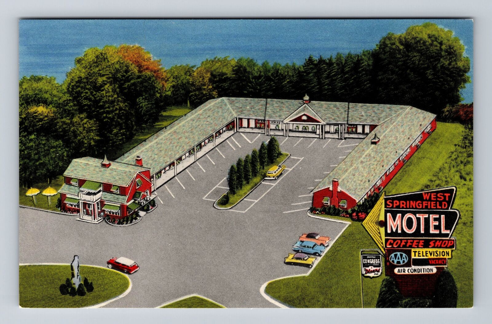 Springfield MA-Massachusetts, West Springfield Motel, Antique Vintage Postcard