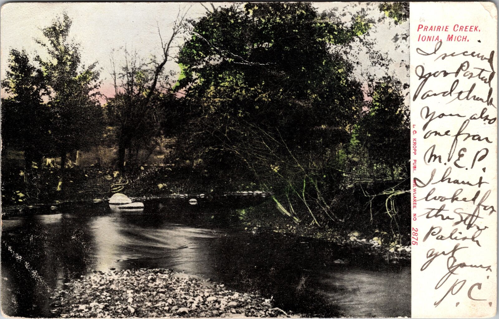 Ionia MI-Michigan, Prairie Creek, Scenic, c1907, Vintage Postcard