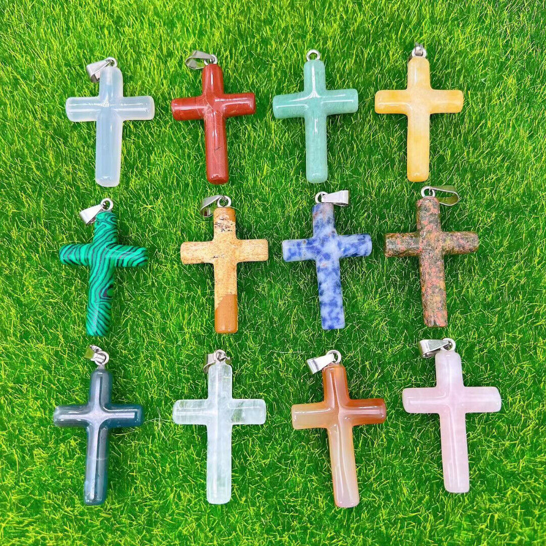 7pc Natural Energy Gift Stone Crystal Cross Pendent