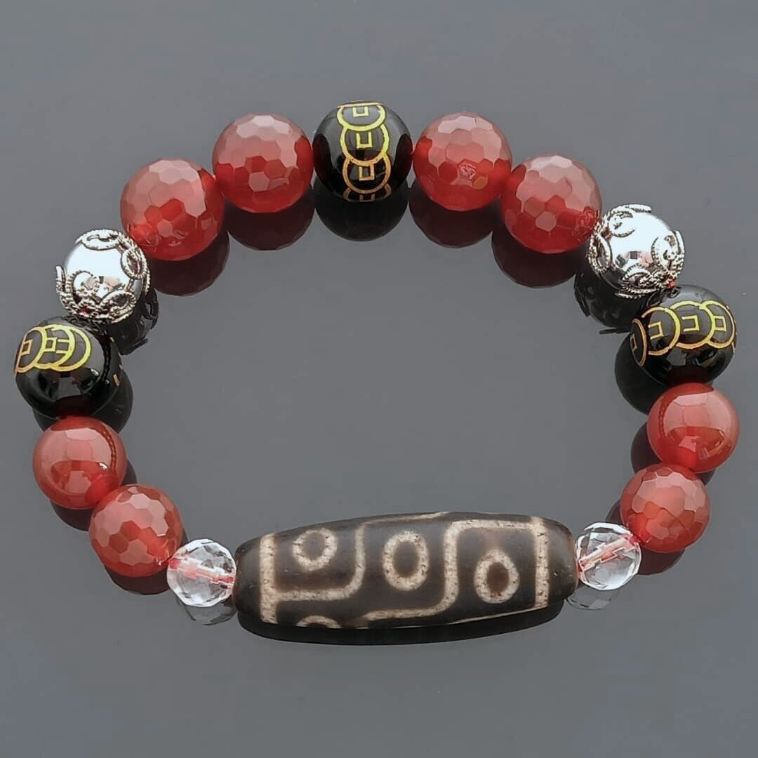 The Authentic Tibetan OLD Agate 9 Eyed dZi Bead Bracelet for Wealth and Success