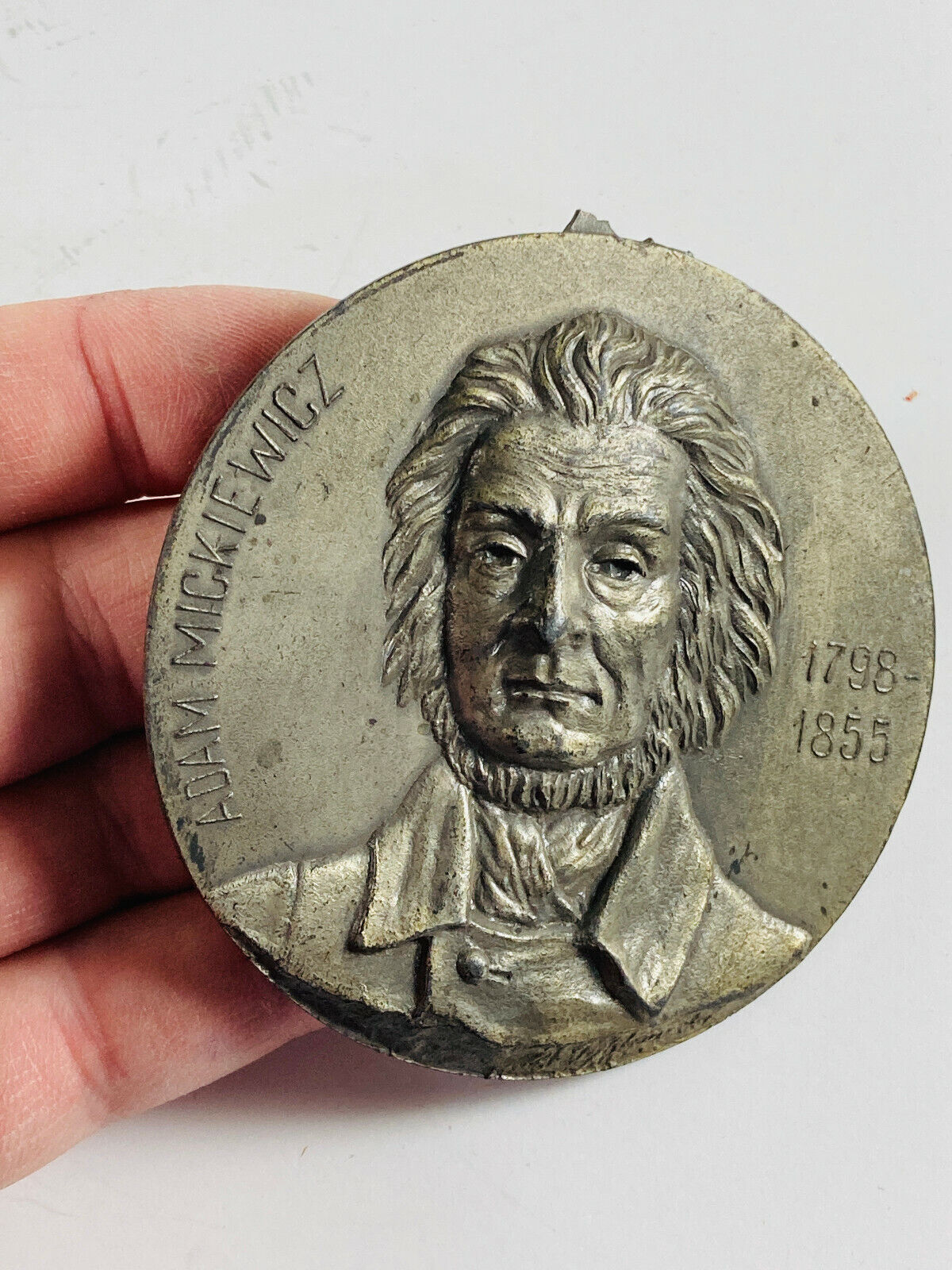 Antique Adam Mickiewicz Plaque Relief Engraving Coin Medallion Medal