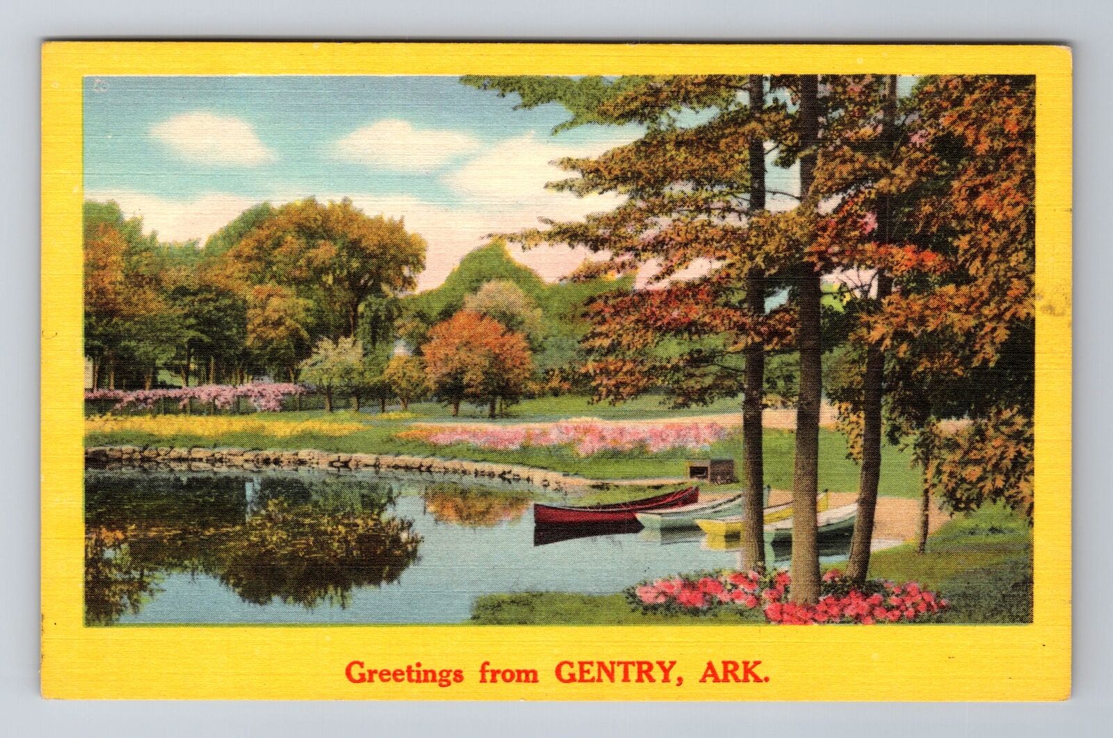 Gentry AR-Arkansas, General Greetings, Canoe And Dock, Antique Vintage Postcard