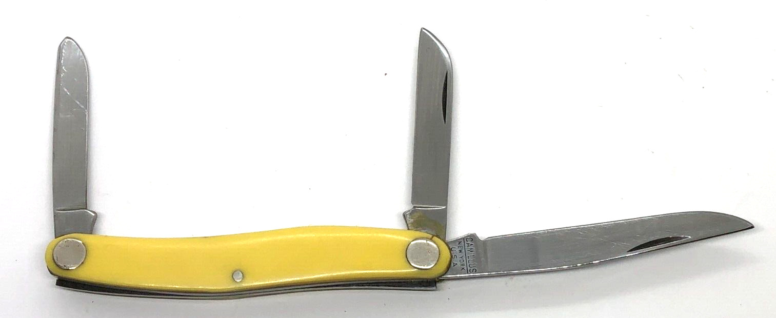 Vintage Camillus Pocket Knife #61 Yellow Handles New York USA 3 Blade