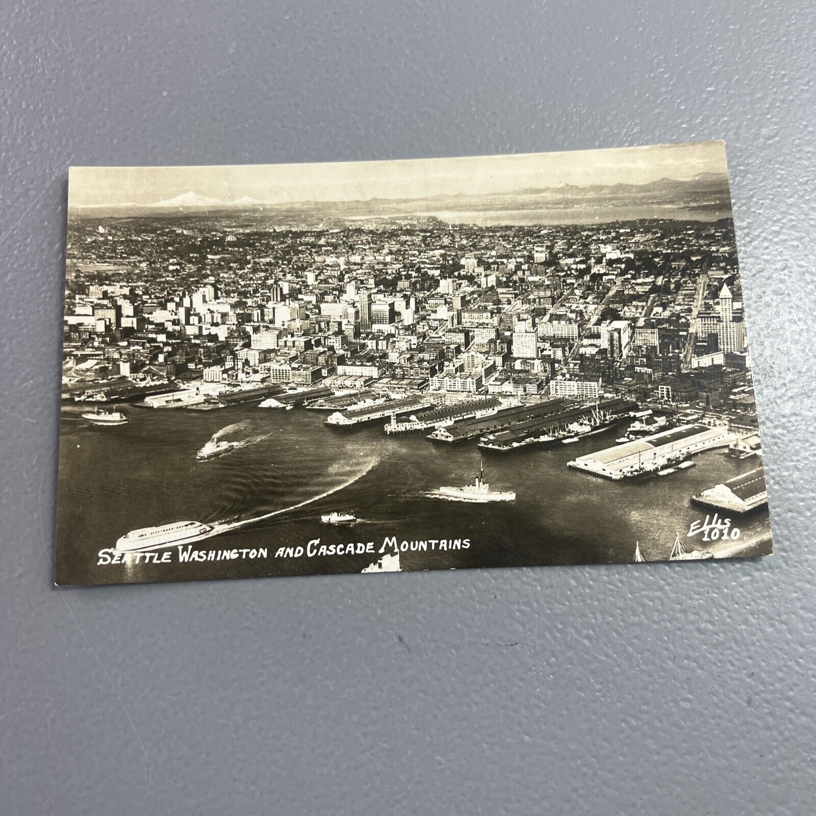 SEATTLE WASHINGTON AERIAL VIEW real photo postcard CASCADE MOUNTAINS RPPC 1940s