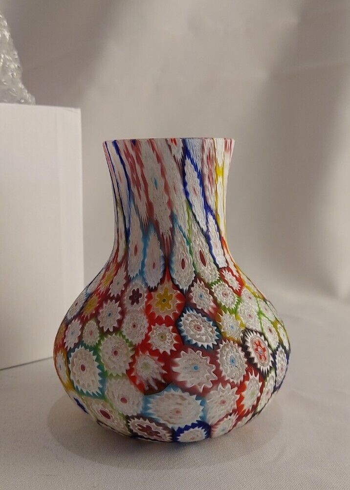 Vintage Millefiori Vase Hand Blown Possible Fratelli Toso Murano