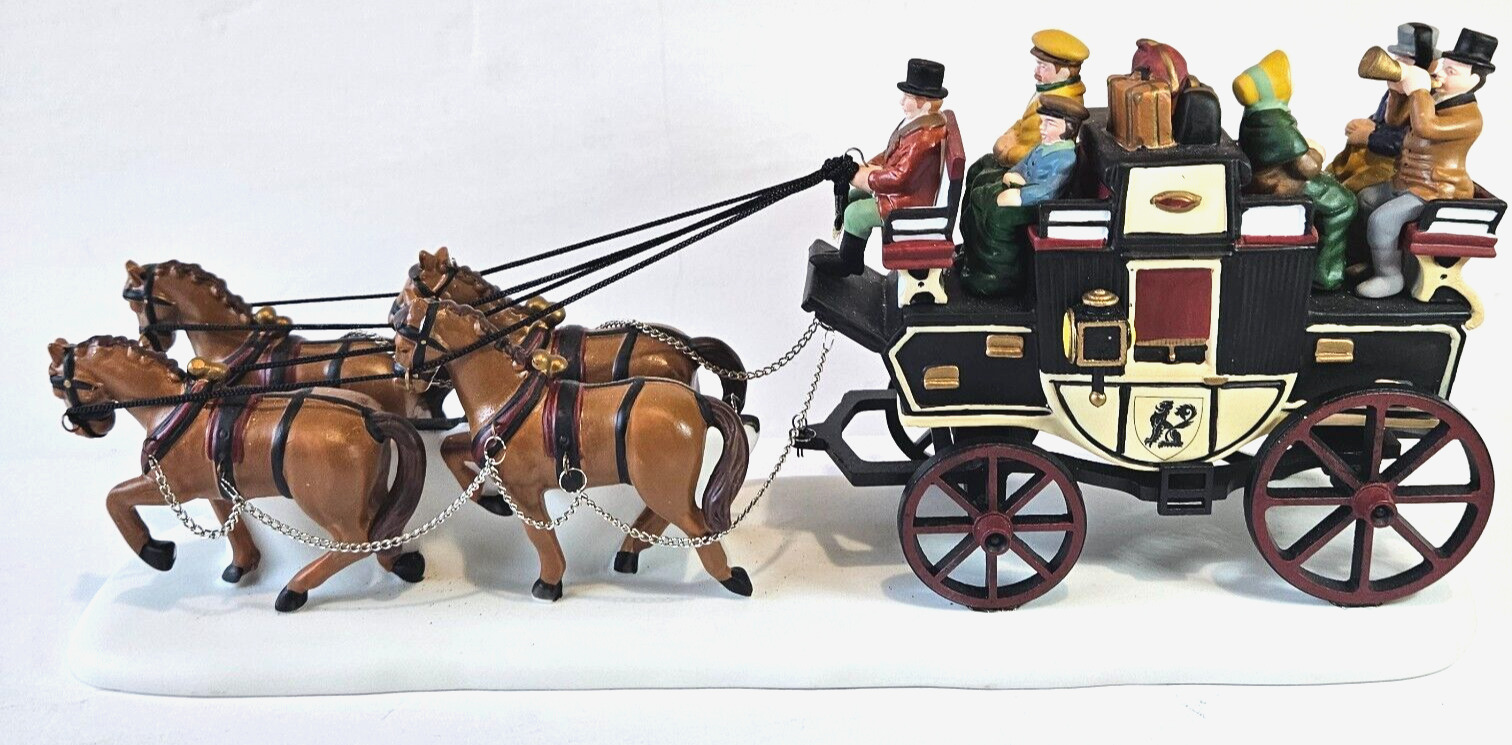 Vintage Dept 56 1991 Heritage Village Holiday Carriage With 4 horses Christmas