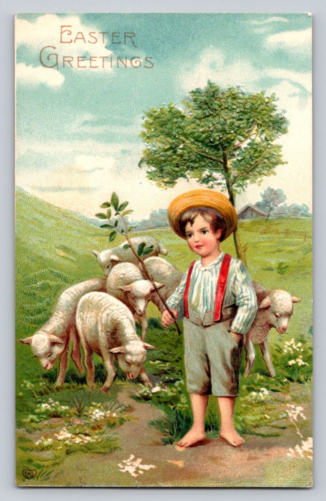 c1910 Boy Shepherd Sheep  Easter Greetings P418