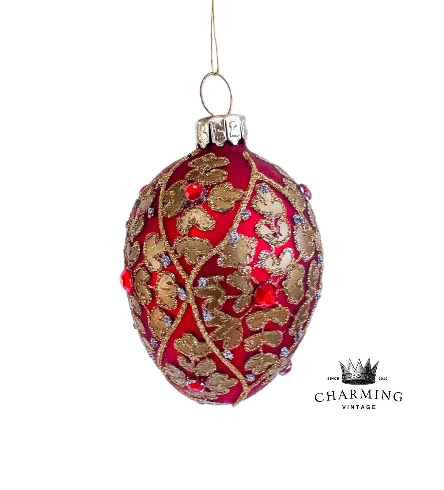 Vintage Red Majestic Egg Crystal Handmade Blown Glass Christmas Ornament