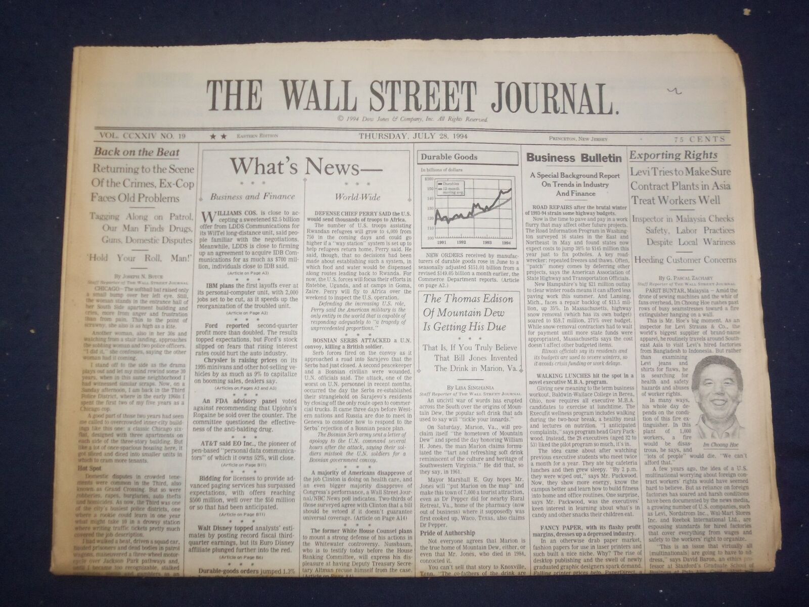 1994 JULY 28 THE WALL STREET JOURNAL -LEVI ASIA PLANTS TO TREAT WORKERS - WJ 388