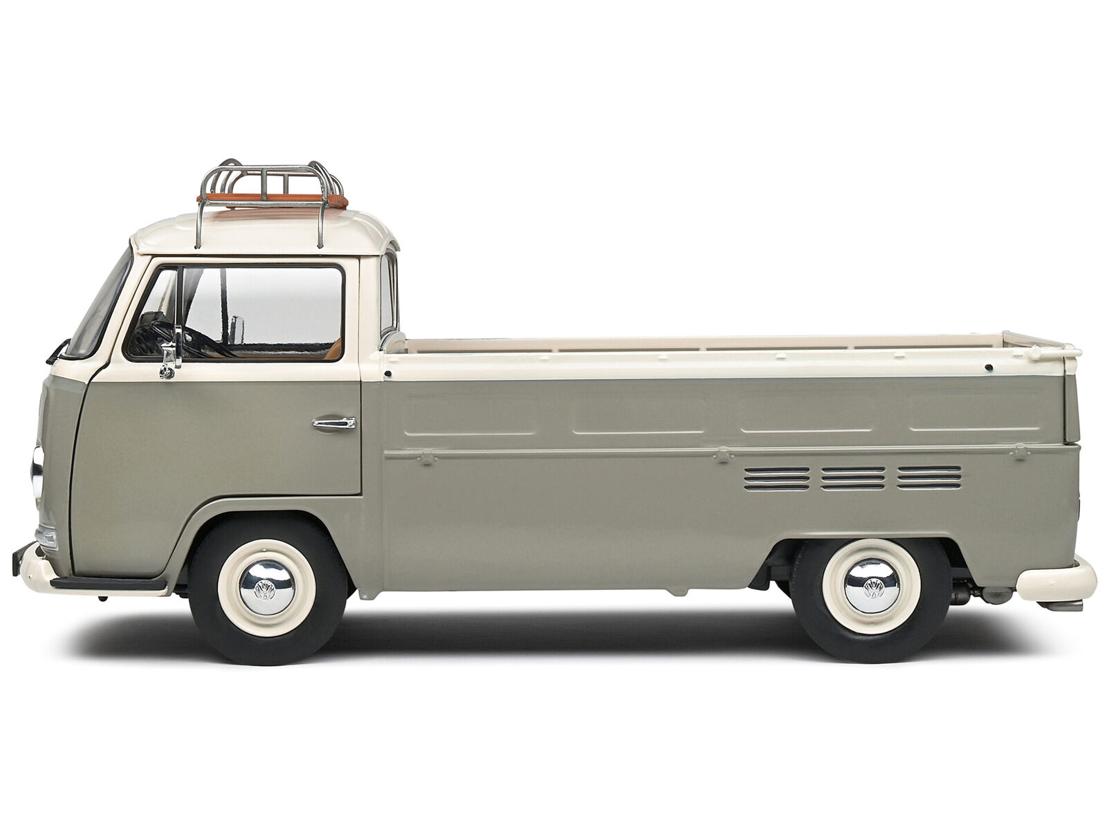 1968 Volkswagen T2 Pickup Truck Gray and White with Roofrack 1/18 Diecast Model