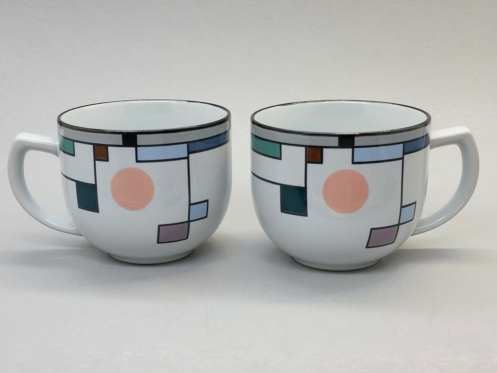 Noritake Stoneware METRONOME Mug Cup Set Geometric 8692 Pink Blue Green Gray