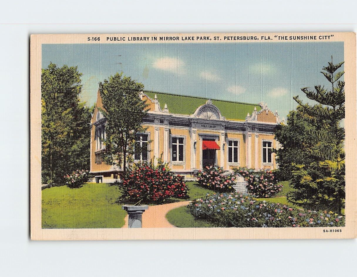 Postcard Public Library Mirror Lake Park St. Petersburg Florida USA