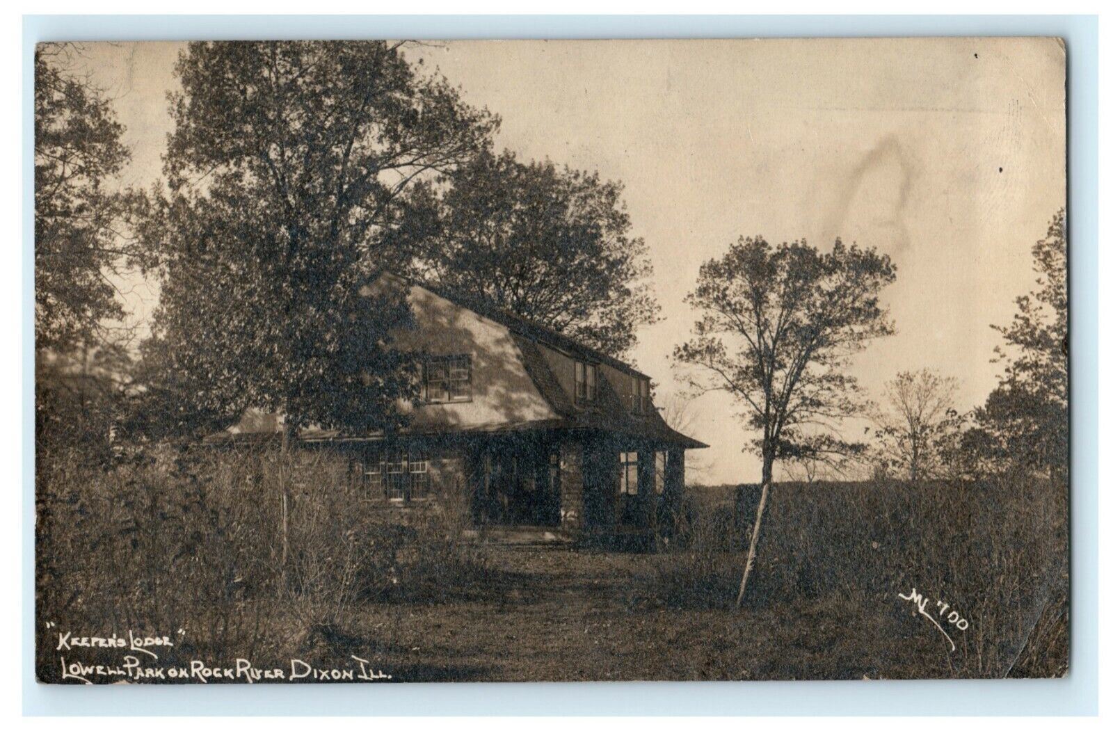 Keeper\'s Lodge Lowell Park Dixon Illinois RPPC Photo 1914 Antique Postcard