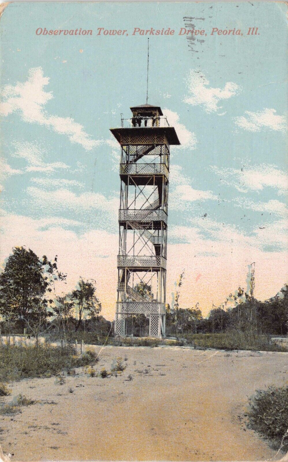 Observation Tower Parkside Drive Peoria Ill Vintage Postcard 1916 PM
