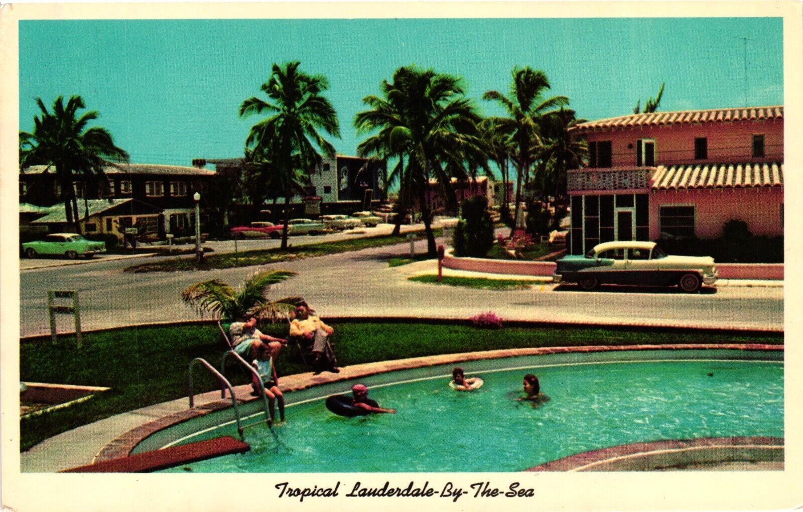 Motel Row Along The Ocean Lauderdale By The Sea Florida Vintage Postcard c1950