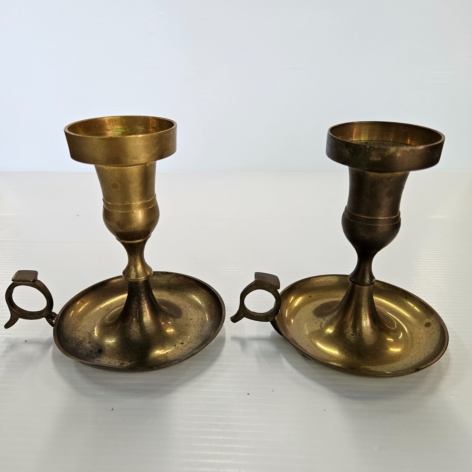 Vintage India Solid Brass Candle Holder with Finger Ring Lot of 2 candle holders