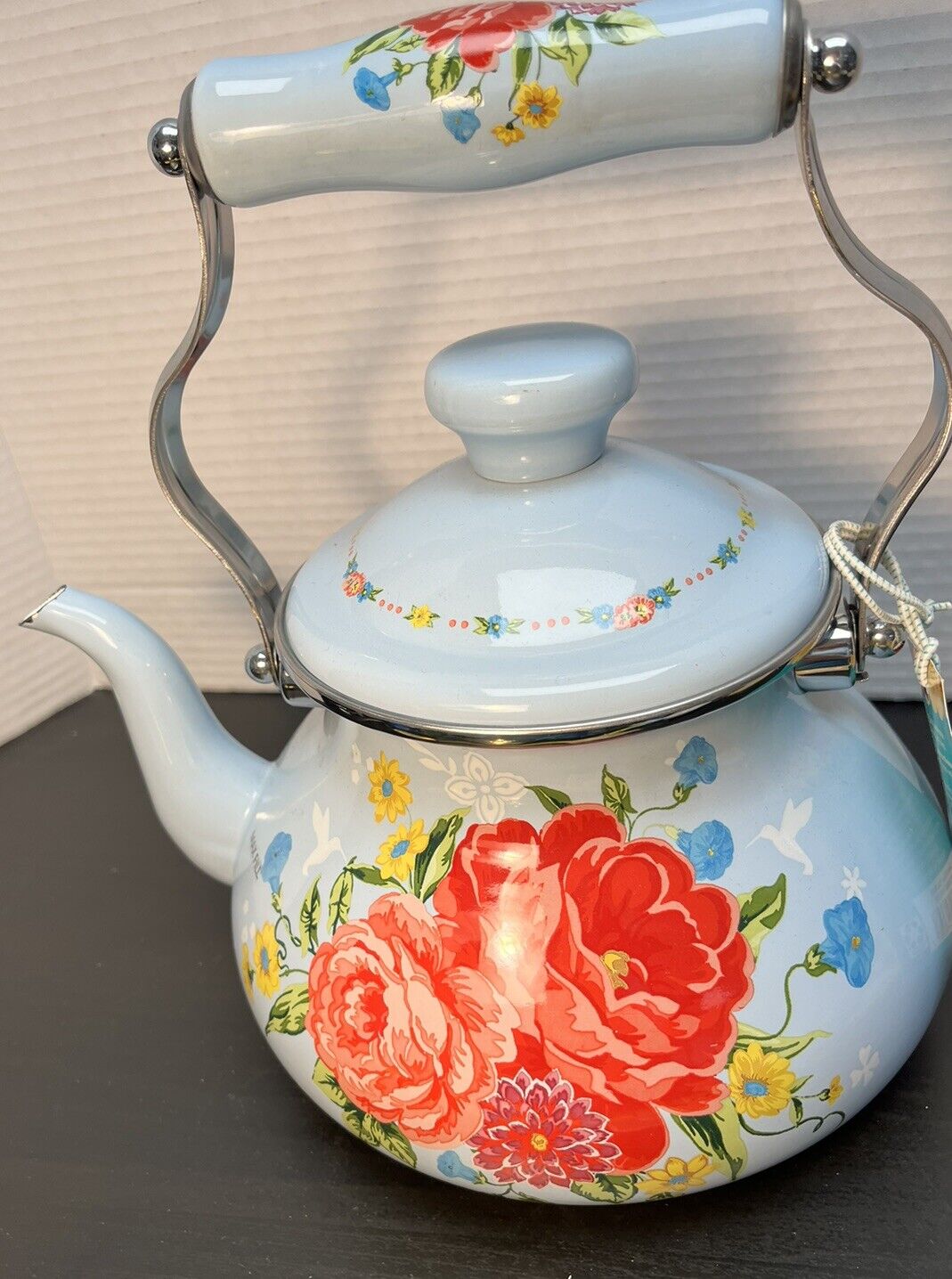 1.9 QT Tea Kettle Pioneer Woman Sweet Rose Teapot Tea Pot Blue Stovetop NWT