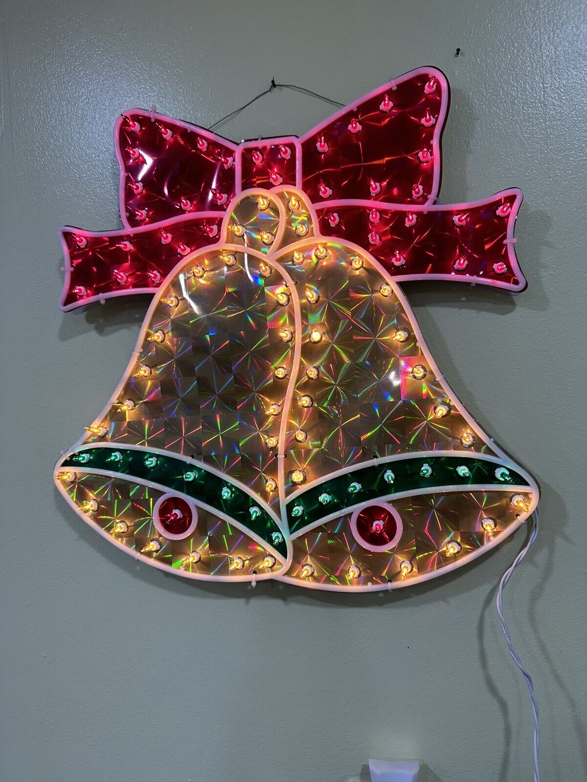 Vtg Christmas 16” Holographic Bells Window Lights Lighted Sculpture K-Mart