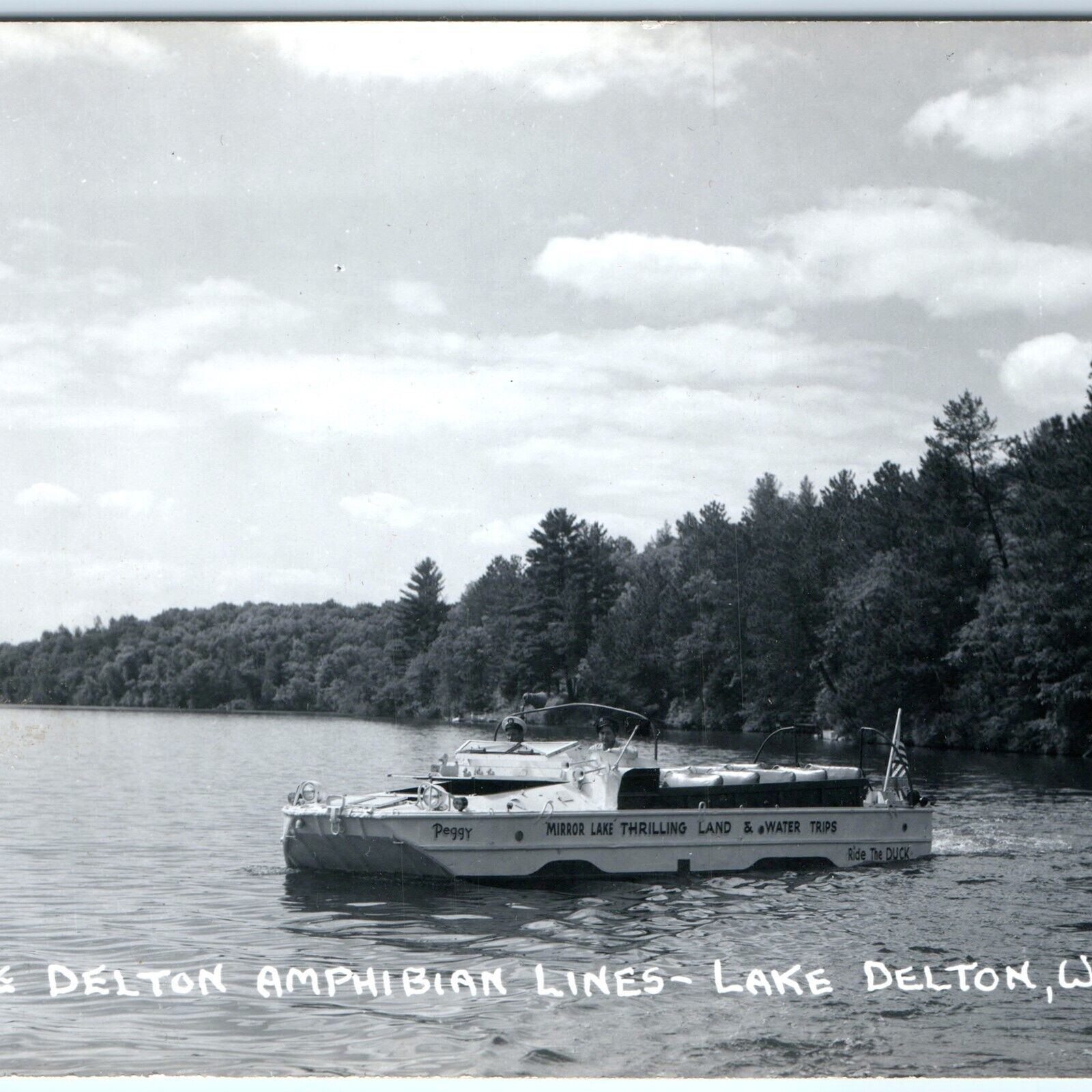 c1950s Lake Delton, Wis RPPC Peggy Duck Boat Real Photo Mirror Amphibian WI A70