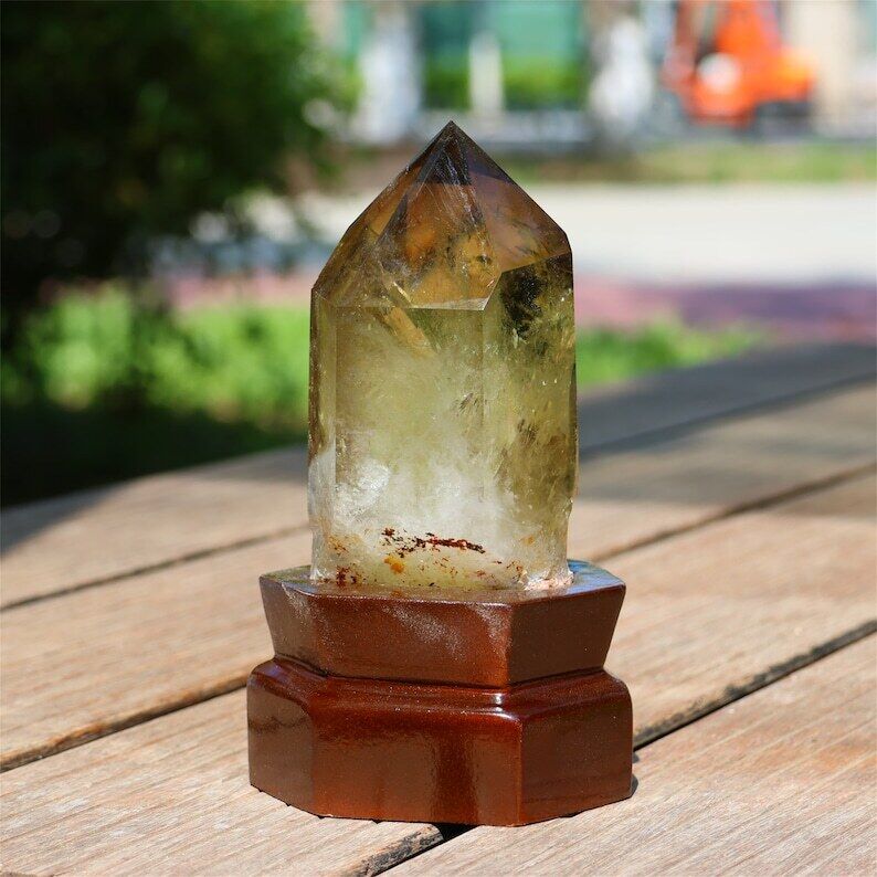 2.17LB Top Natural Citrine Obelisk Crystal Specimen Reiki Crystal Wand point
