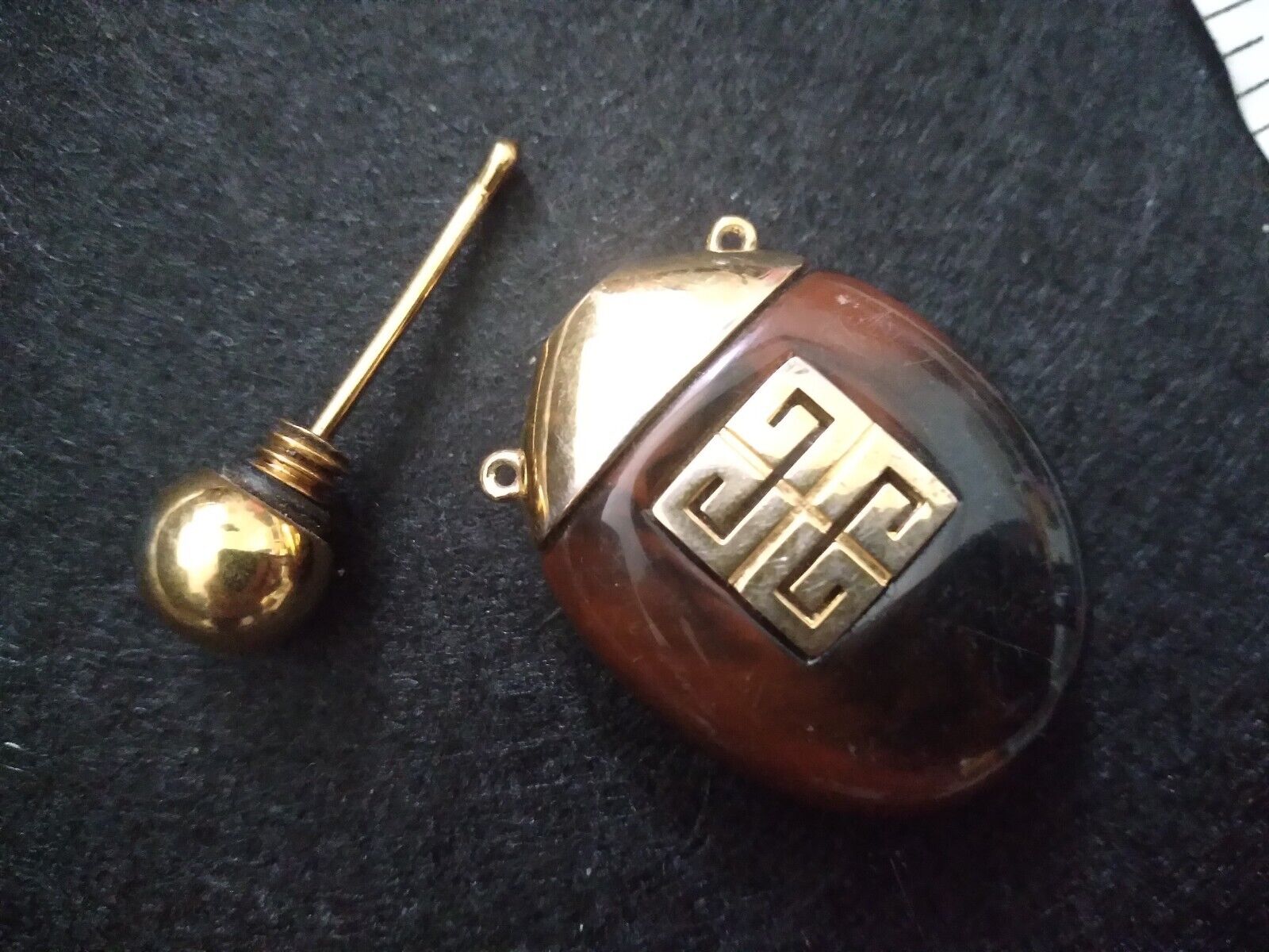 Vintage Givenchy Perfume Bottle Pendant READ Refillable Brown Gold Tone
