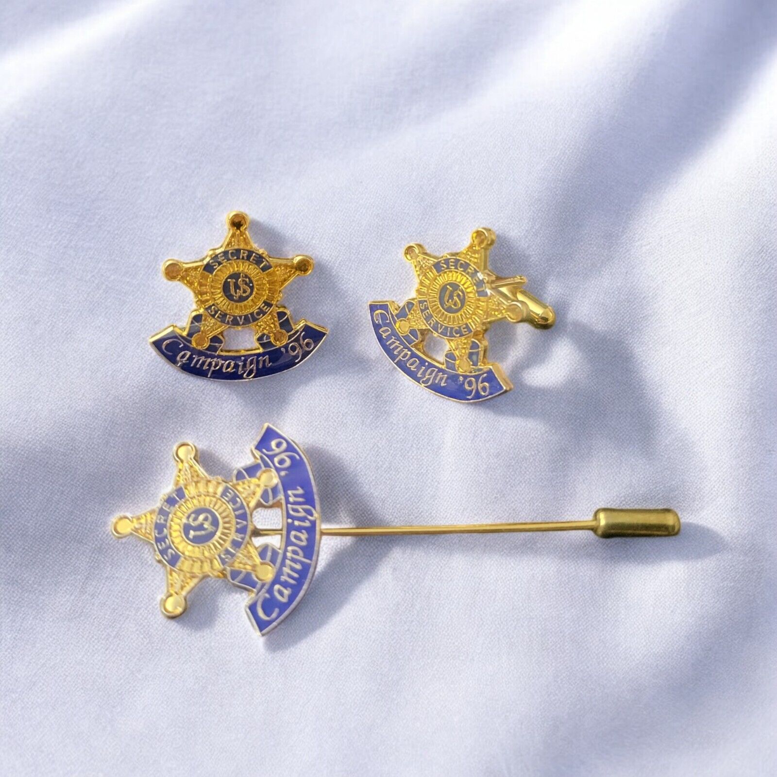 1996 Presidential Campaign Bill Clinton USSS Secret Service Cufflinks & Tie Pin