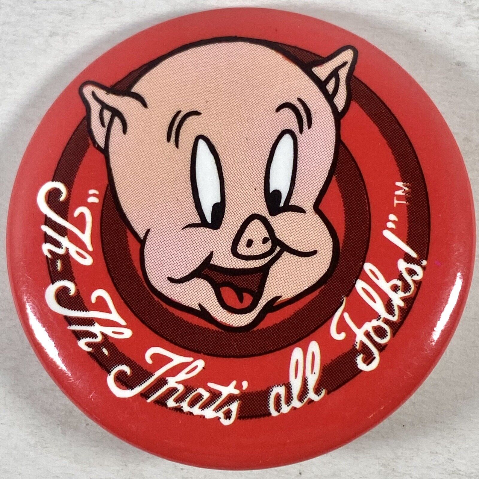 Porky Pig Th-Th- That’s All Folks Vintage Button Pin 1989 Warner Bros Pinback
