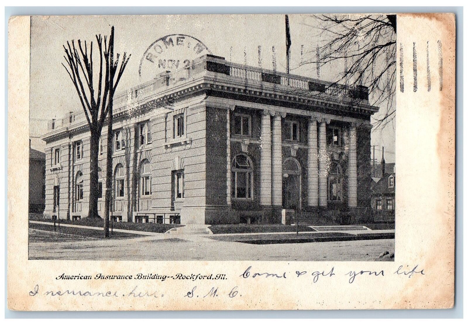 Rockford Illinois IL Postcard American Insurance Building Exterior 1905 Vintage