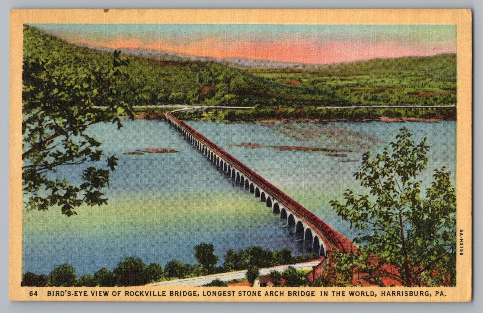 Postcard Bird's Eye View Rockville Bridge, Harrisburg, Pennsylvania