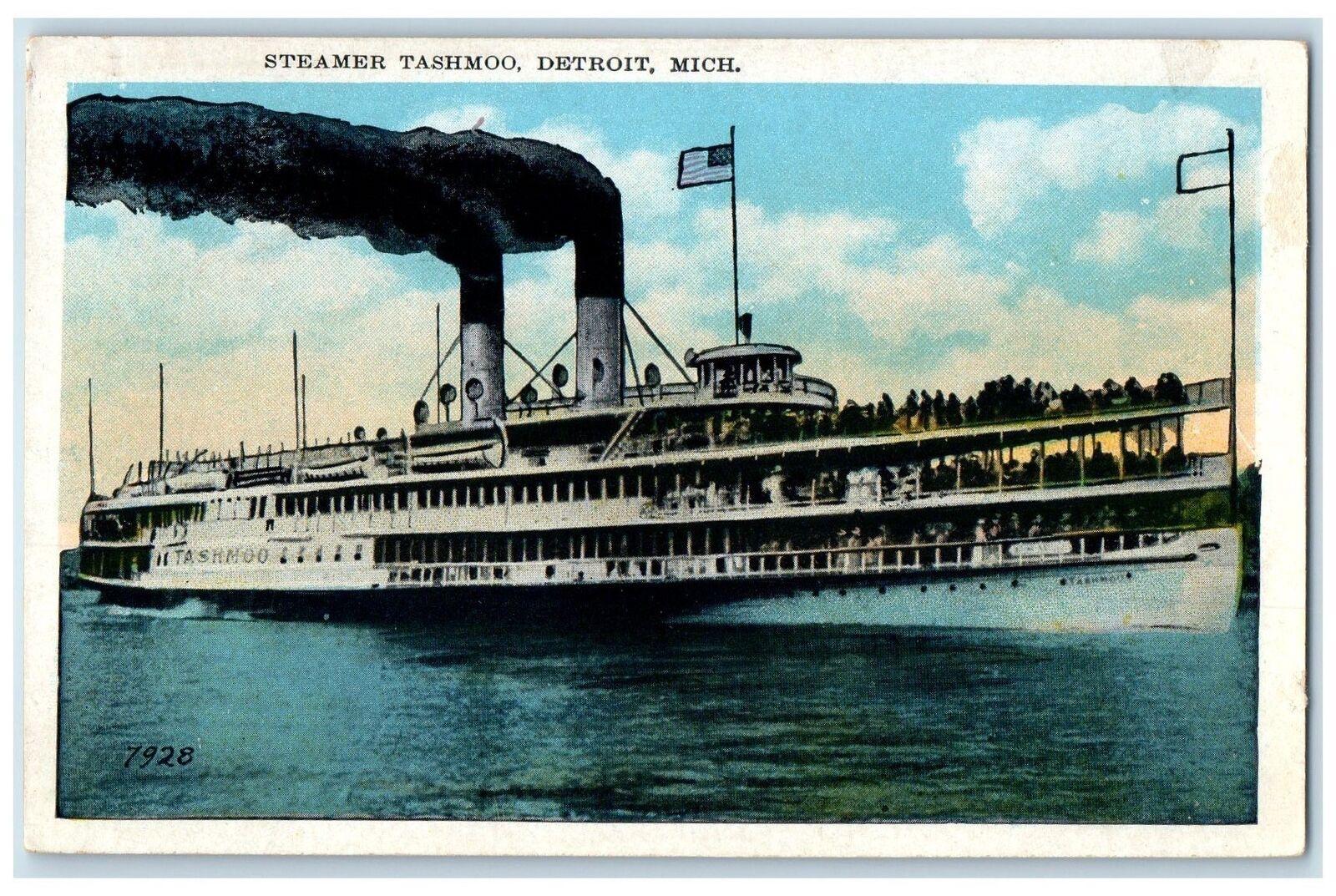 c1940's Steamer Tashmoo Passengers Scene Detroit Michigan MI Unposted Postcard