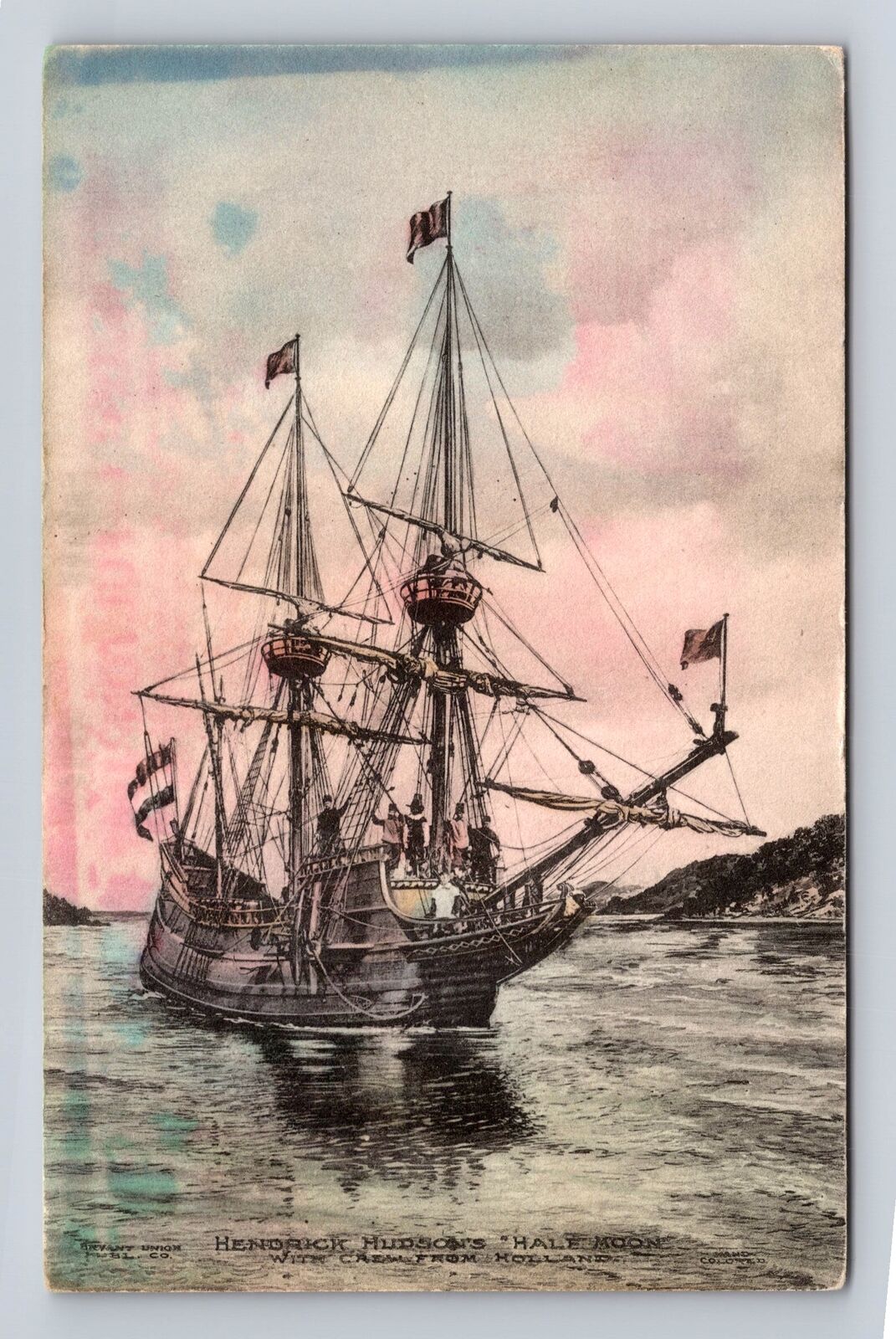 Hudson River NY-New York, Hendrick Hudson\'s Half Moon Ship, Vintage Postcard