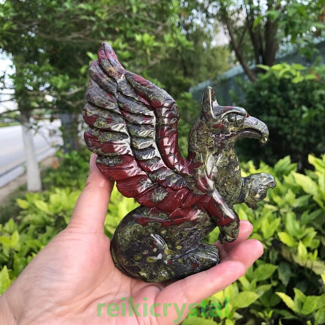 Natural Dragon's blood Stone Crystal Quartz Hand Carved olecranon Reiki healing