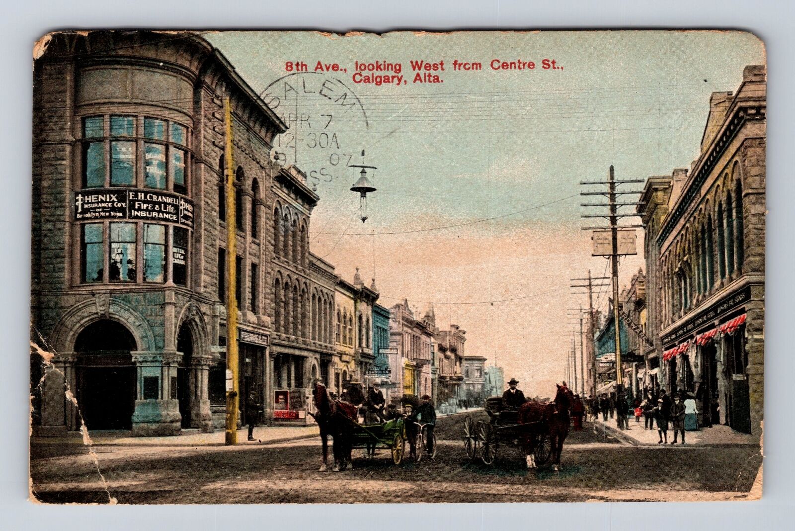 Calgary AB-Alberta Canada, 8th Ave Looking West, Vintage c1907 Souvenir Postcard